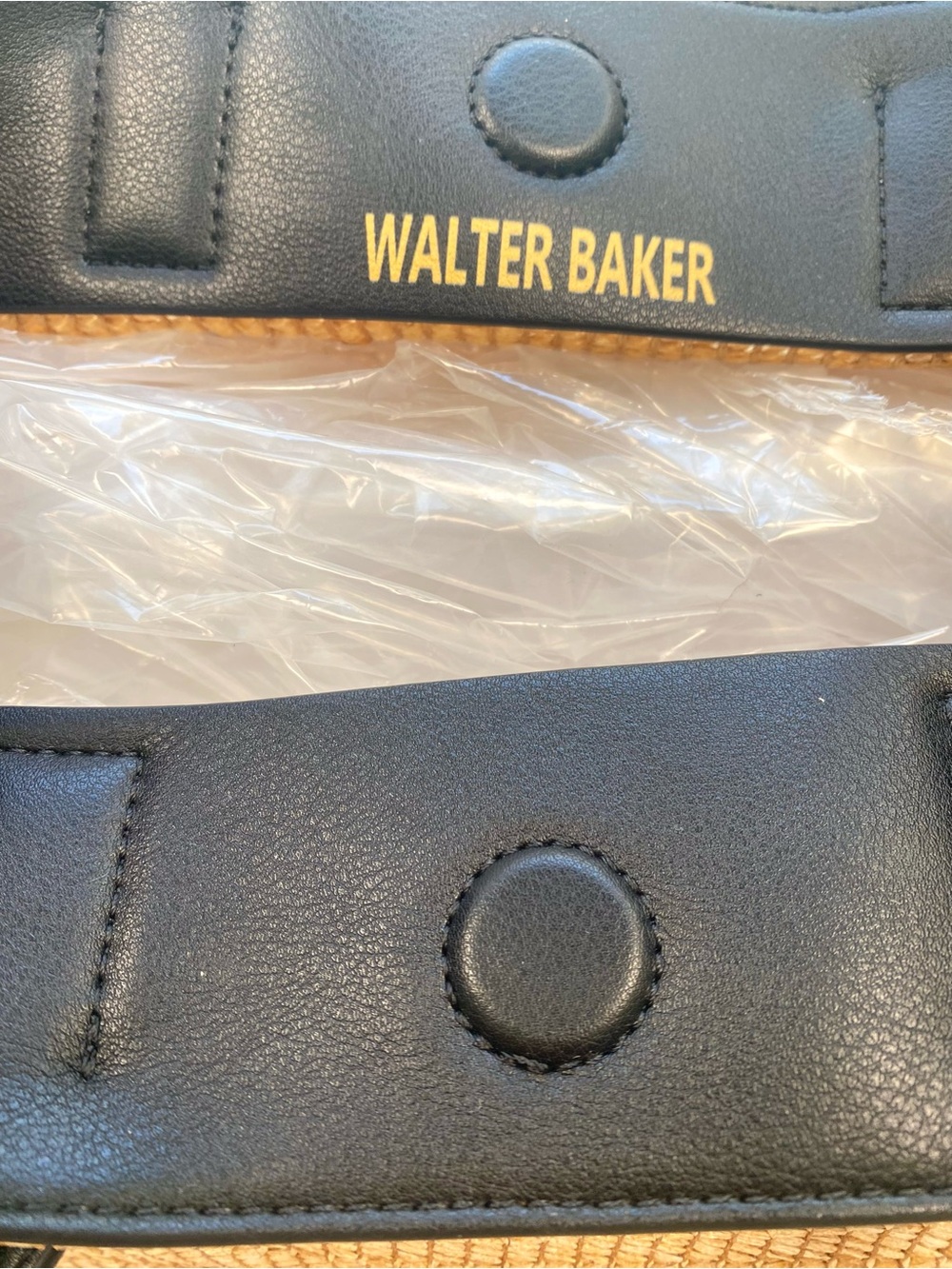 Walter Baker NWT Delaney Woven Raffia Tote Black Vegan Leather - Picture 7 of 9